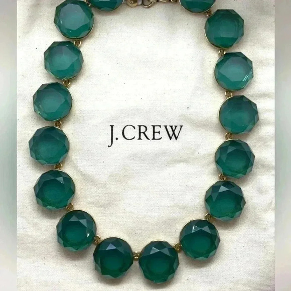 J.Crew gold tone green opaque faceted crystal stone collar necklace - Picture 14 of 17